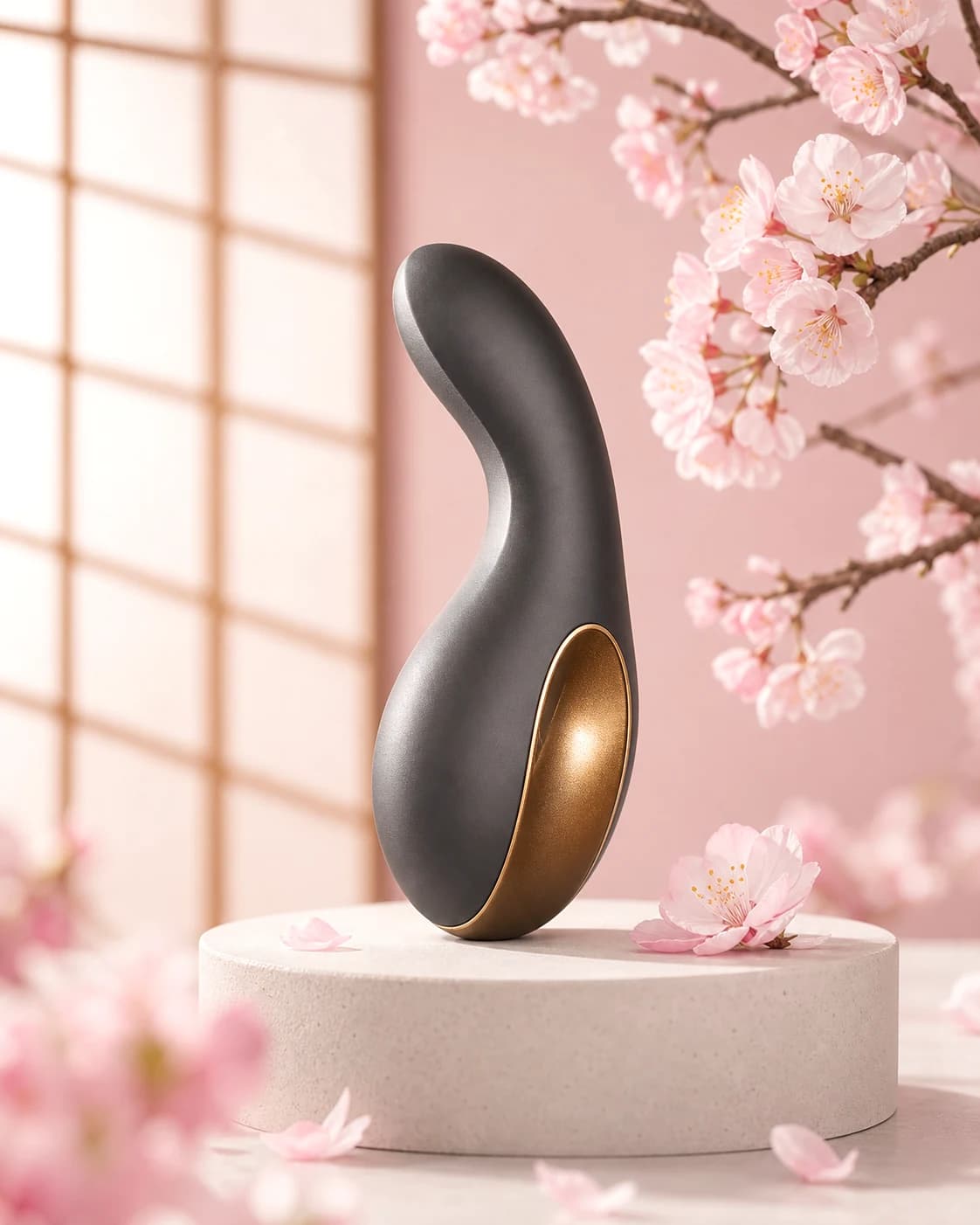 Stimulateur incurvé Élan sur socle minéral avec fleurs roses